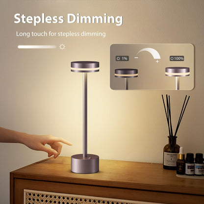 Rechargeable Cordless Table Lamp Silver Touch Control Dimmable