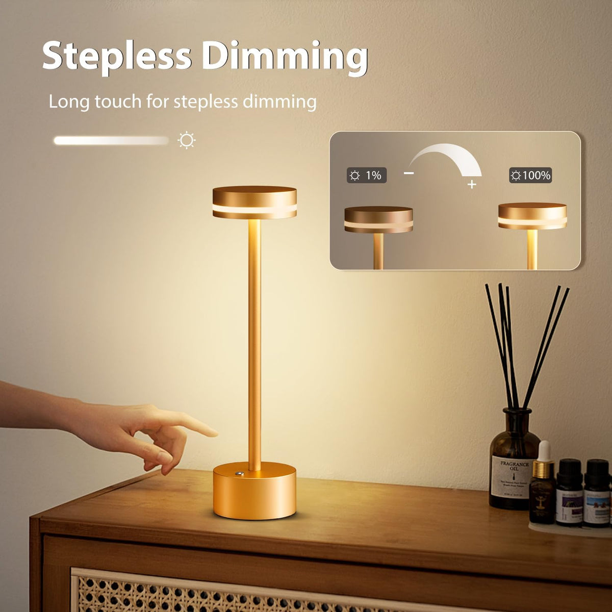 Rechargeable Cordless Table Lamp Silver Touch Control Dimmable