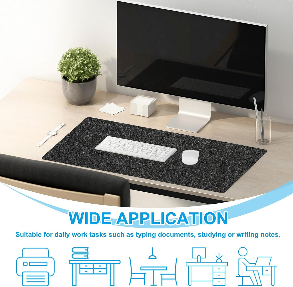 47.2" x 23.6" Large Felt Desk Pad Protector, Non-Slip Desk Mat Full Table Mouse Pad Keyboard Mats for Laptop Computer Writing Desk Table Gaming Home, Dark Gray