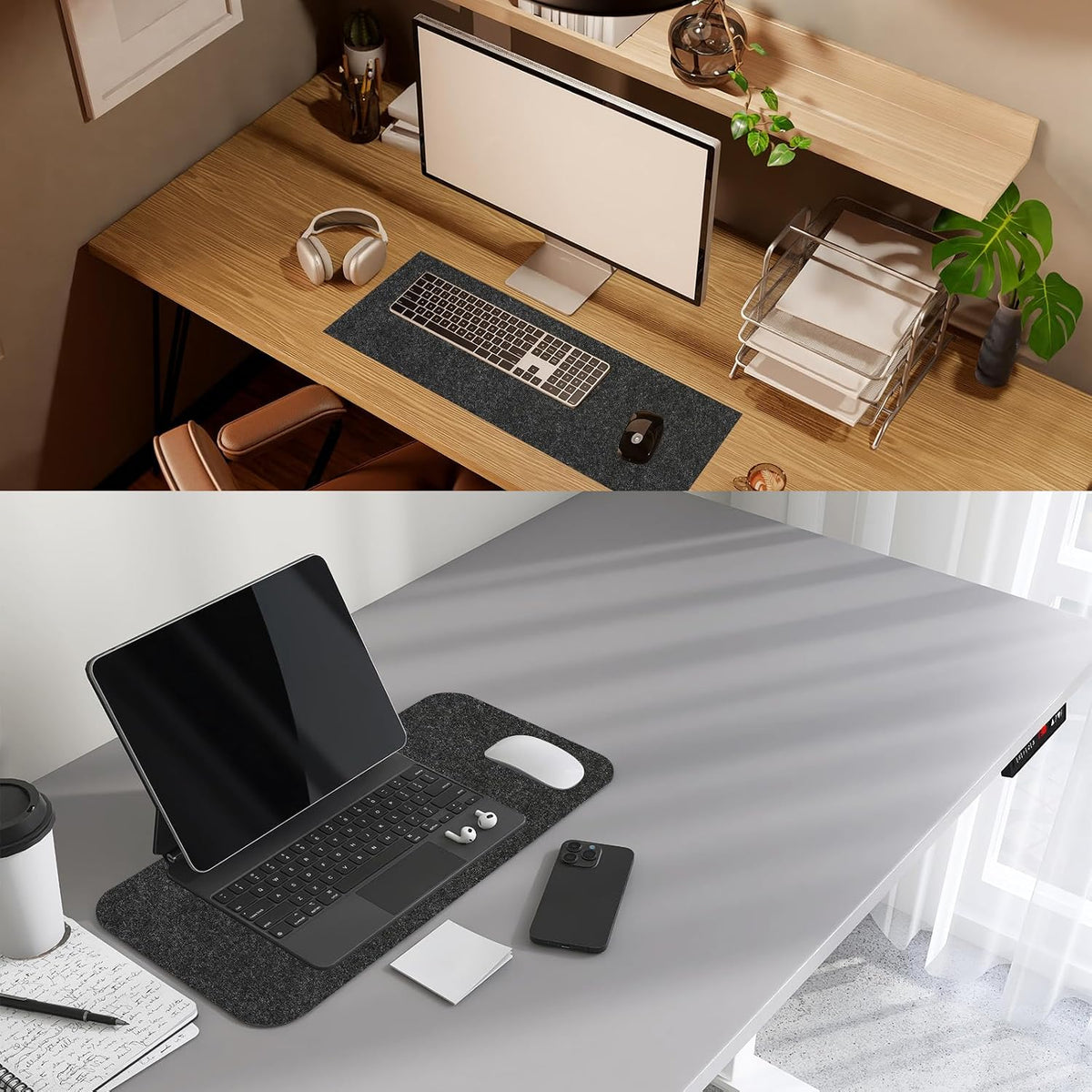47.2" x 23.6" Large Felt Desk Pad Protector, Non-Slip Desk Mat Full Table Mouse Pad Keyboard Mats for Laptop Computer Writing Desk Table Gaming Home, Dark Gray