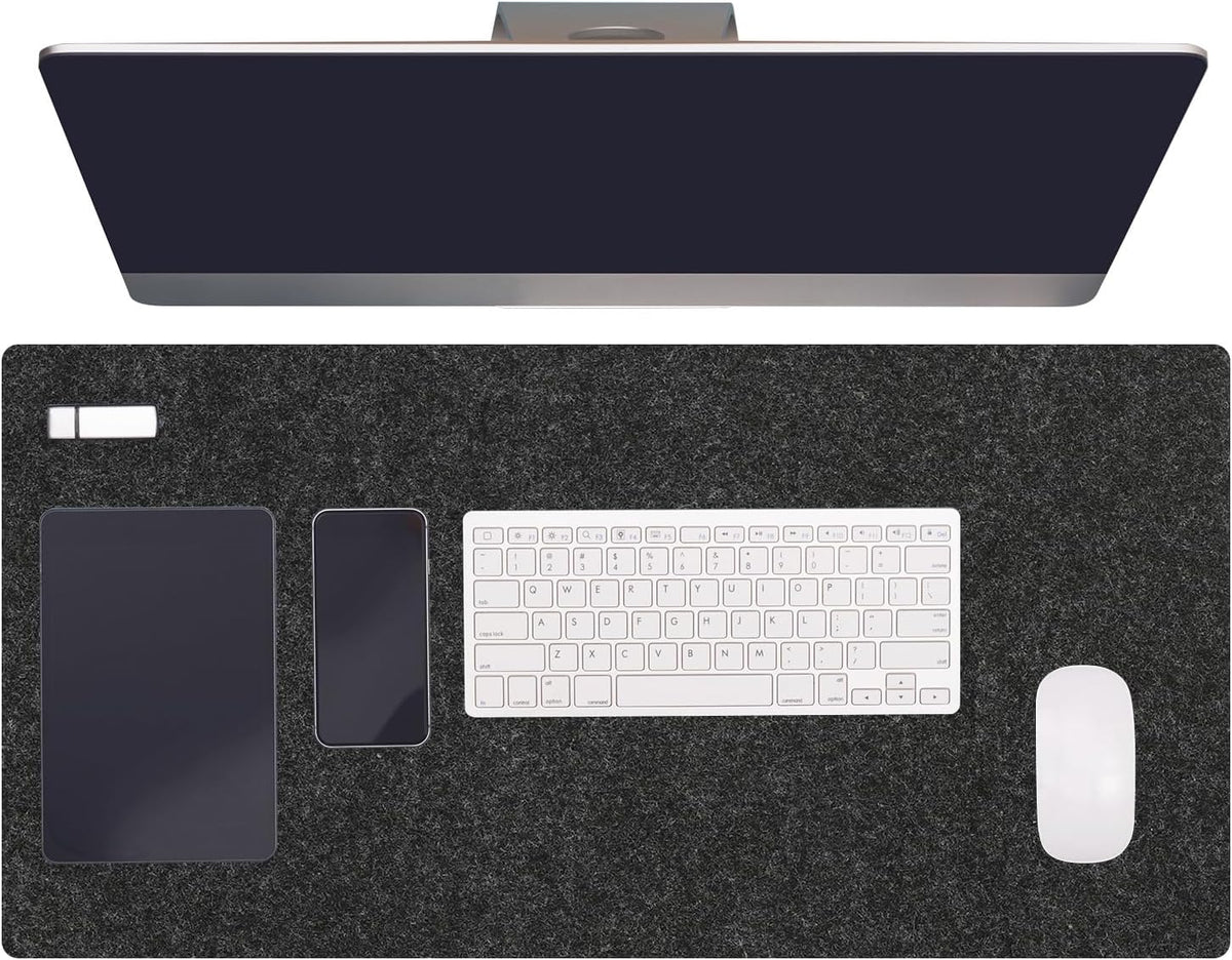 47.2" x 23.6" Large Felt Desk Pad Protector, Non-Slip Desk Mat Full Table Mouse Pad Keyboard Mats for Laptop Computer Writing Desk Table Gaming Home, Dark Gray