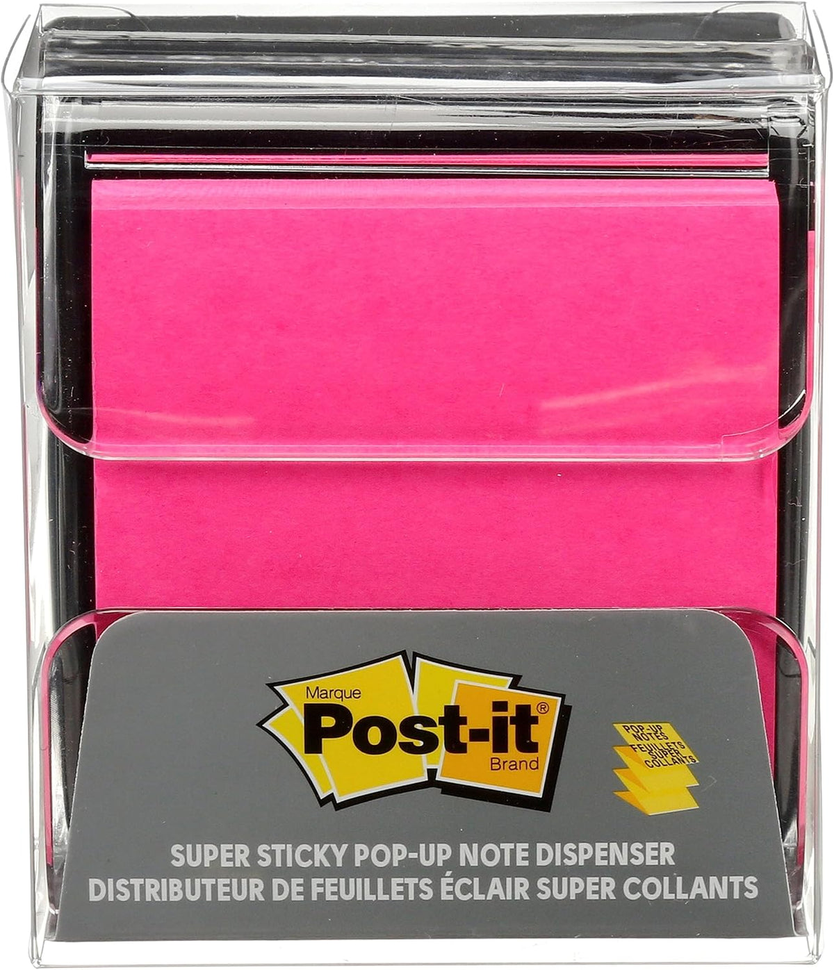 Pop-up Notes Dispenser, 3x3 in, Black Base Clear Top, Pack Includes Dispenser and a 45-Sheet Pad of Pop-up Notes (WD-330-BK)