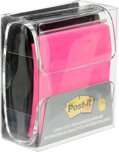 Pop-up Notes Dispenser, 3x3 in, Black Base Clear Top, Pack Includes Dispenser and a 45-Sheet Pad of Pop-up Notes (WD-330-BK)