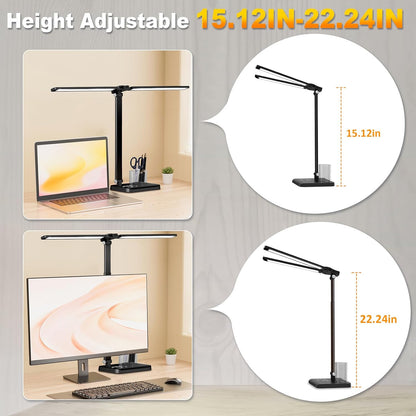 Dimmable LED Desk Lamp with USB Charging Port, 50 Lighting Modes Dual Swing Arm Architect Table Lamp Light Desk Lamp for Home Office Dorm Piano Nail