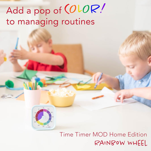 MOD - Home Edition - Rainbow Wheel - Individual Sized 60 Minute Visual Countdown Timer with 5 Minute Color Segments for Kids, Toddlers, Students, with Silent Operation (Multicolor)
