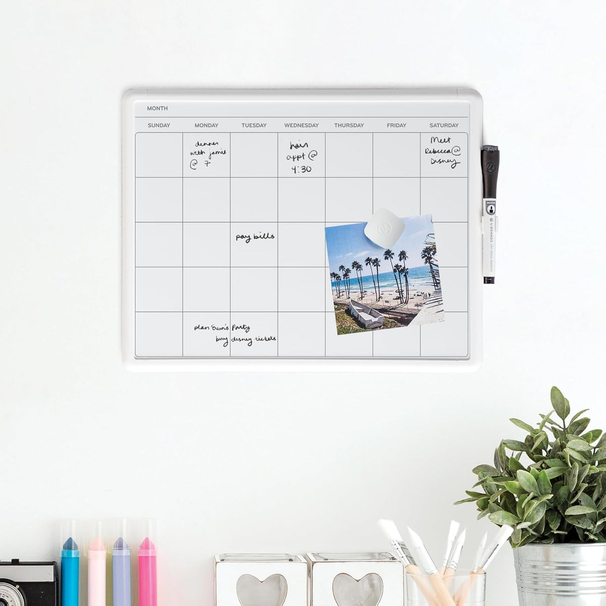Magnetic Monthly Calendar Whiteboard, 14" x 11", Dry Erase Monthly Planner Board, Magnetic Calendar for Home, Office, Kitchen, Classroom, Includes Marker & Magnet