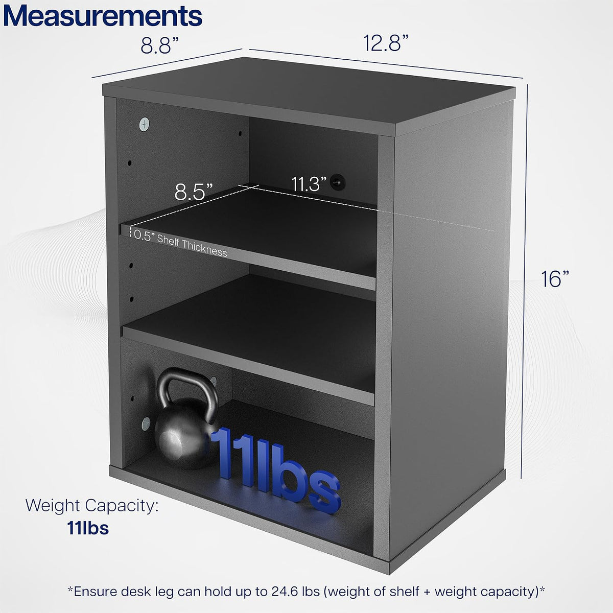 Black Clamp-on Desk Leg Shelving Unit, Storage Shelves, DESK-SHELF3CL
