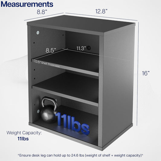 Black Clamp-on Desk Leg Shelving Unit, Storage Shelves, DESK-SHELF3CL