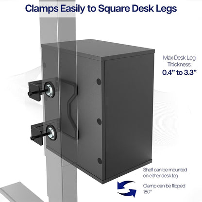Black Clamp-on Desk Leg Shelving Unit, Storage Shelves, DESK-SHELF3CL