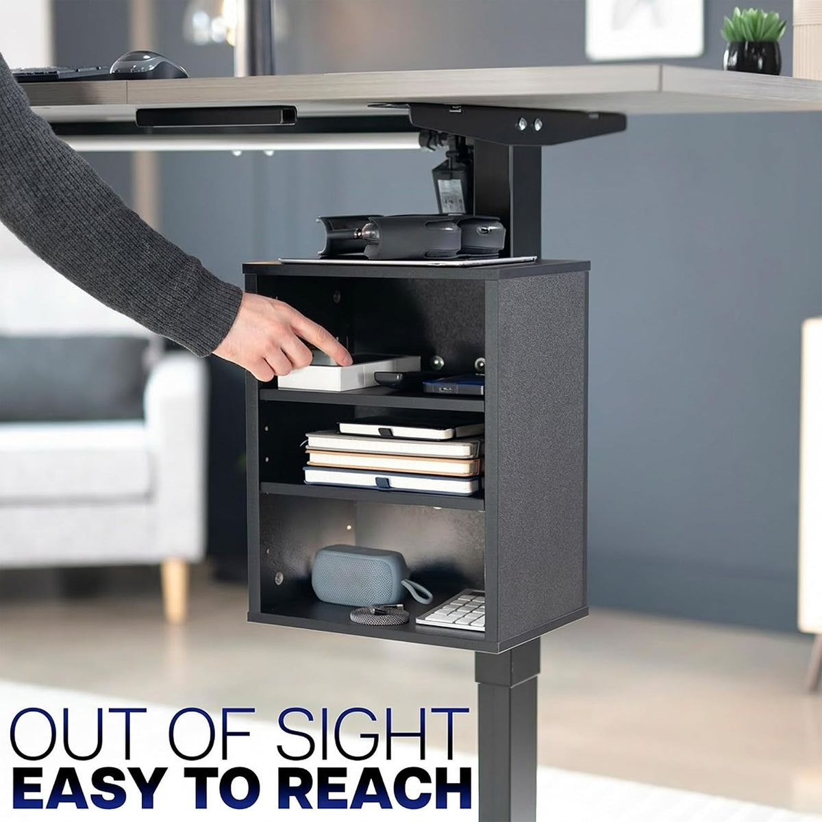 Black Clamp-on Desk Leg Shelving Unit, Storage Shelves, DESK-SHELF3CL