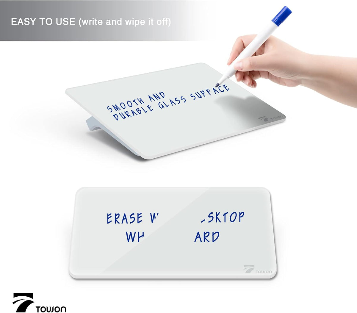 Small Glass Desktop Whiteboard Dry-Erase, Mini Pure Glass Whiteboard Stand