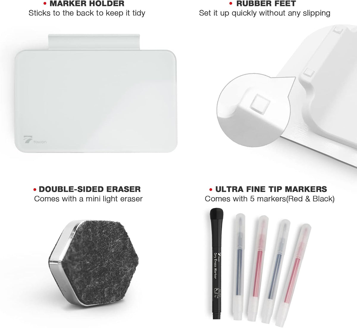 Small Glass Desktop Whiteboard Dry-Erase, Mini Pure Glass Whiteboard Stand