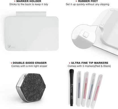Small Glass Desktop Whiteboard Dry-Erase, Mini Pure Glass Whiteboard Stand