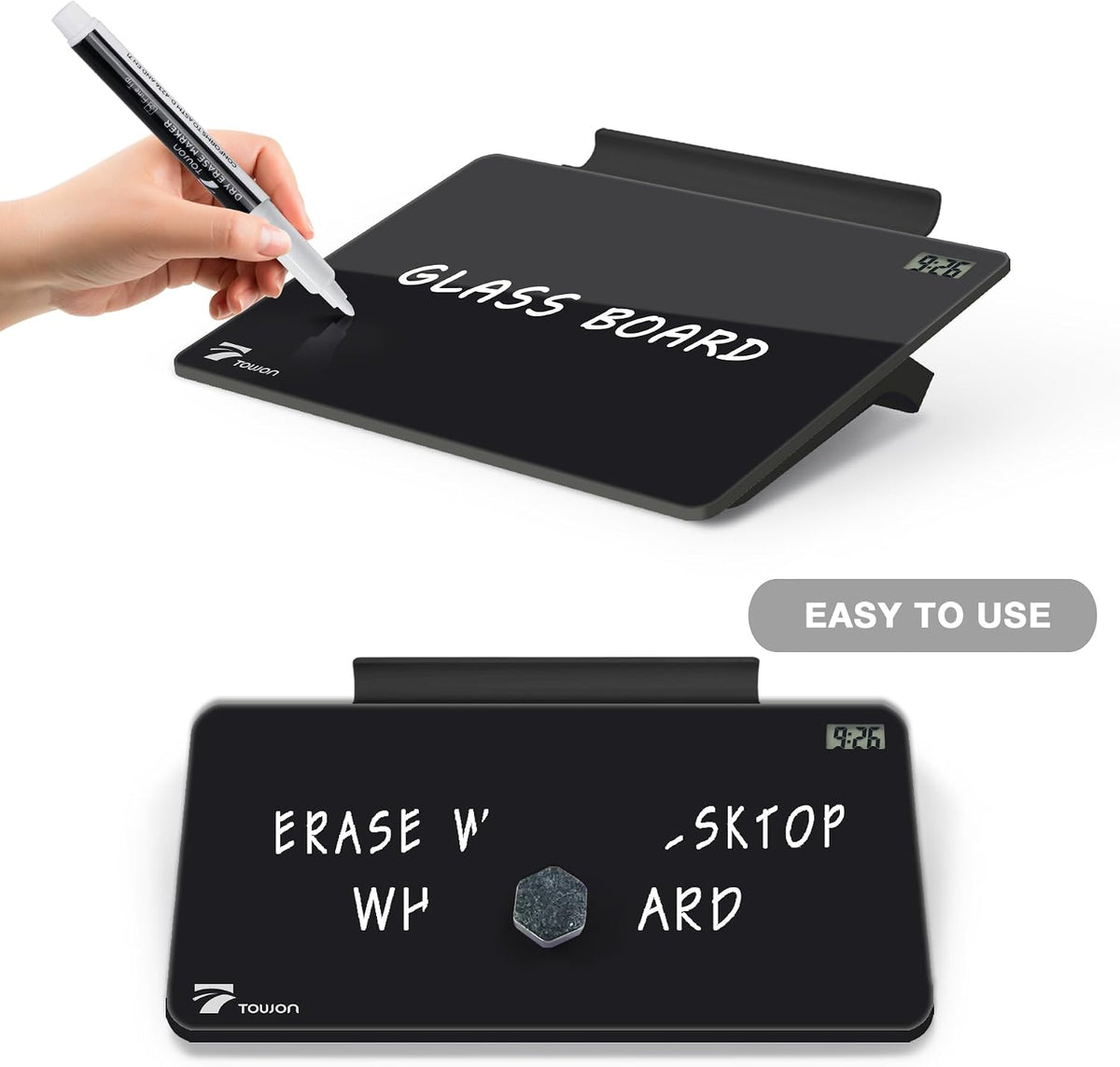 Small Glass Desktop Whiteboard Dry-Erase, Mini Pure Glass Whiteboard Stand