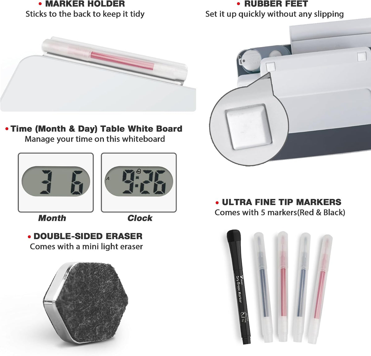 Small Glass Desktop Whiteboard Dry-Erase, Mini Pure Glass Whiteboard Stand