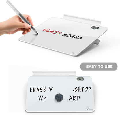 Small Glass Desktop Whiteboard Dry-Erase, Mini Pure Glass Whiteboard Stand