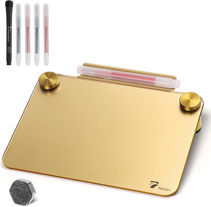 Small Glass Desktop Whiteboard Dry-Erase, Mini Pure Glass Whiteboard Stand