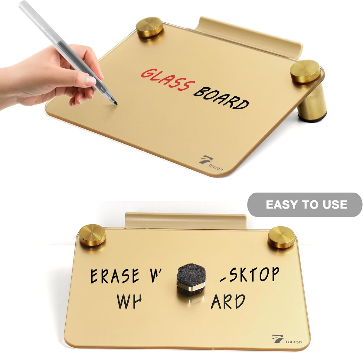 Small Glass Desktop Whiteboard Dry-Erase, Mini Pure Glass Whiteboard Stand