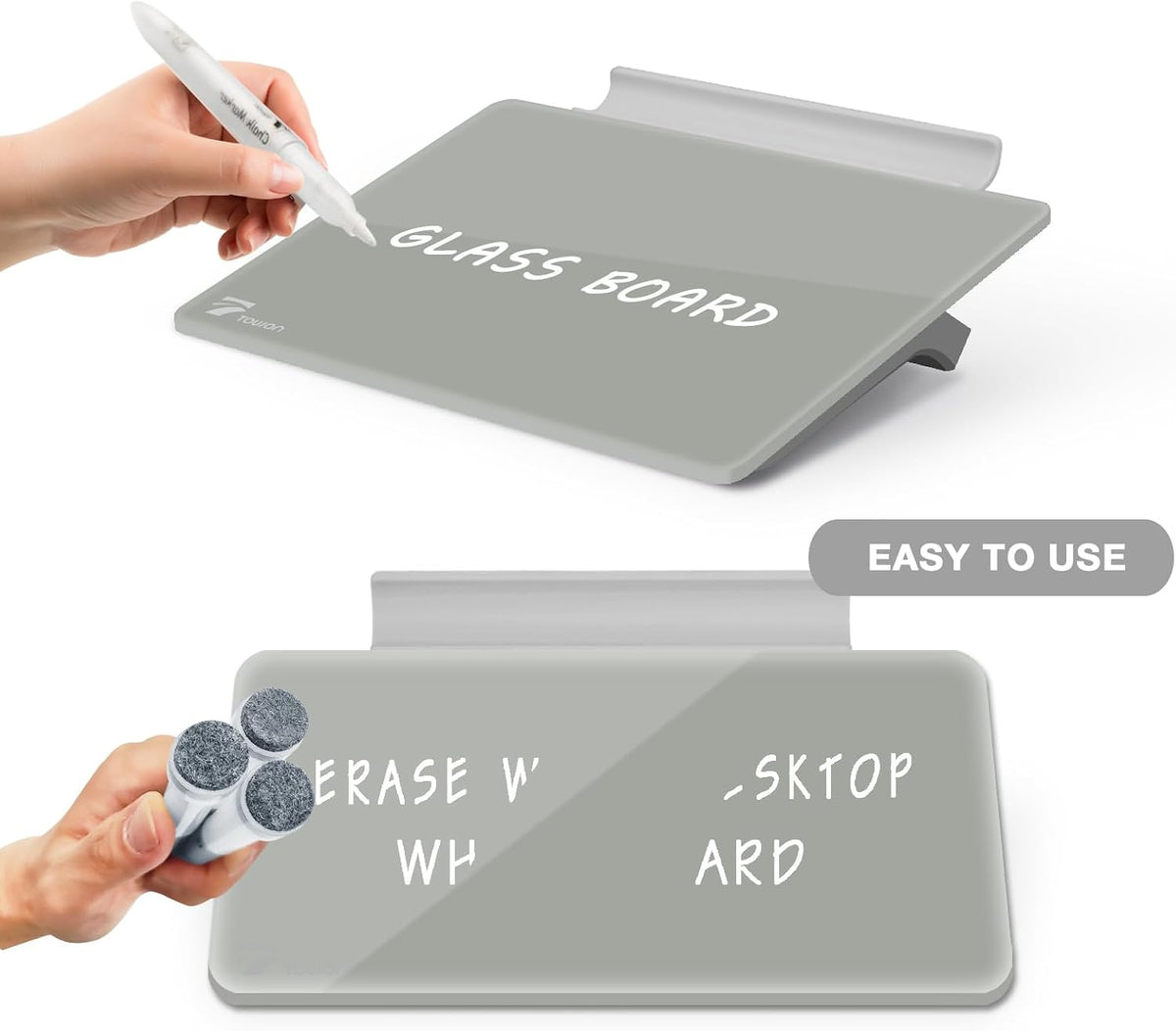 Small Glass Desktop Whiteboard Dry-Erase, Mini Pure Glass Whiteboard Stand