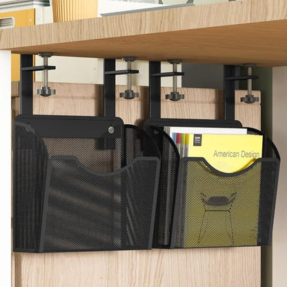 INLDY Under Desk Drawer, Desk Side Storage, Hanging Desks Organizer, Clamp On Mesh Metal Desks Organizer for Office and Home (Black)
