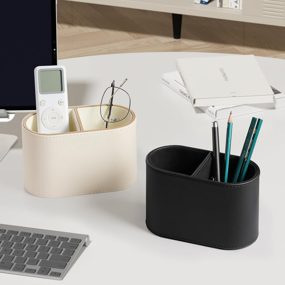 Pen Holder for Desk, Small Remote Control Holder, Beige