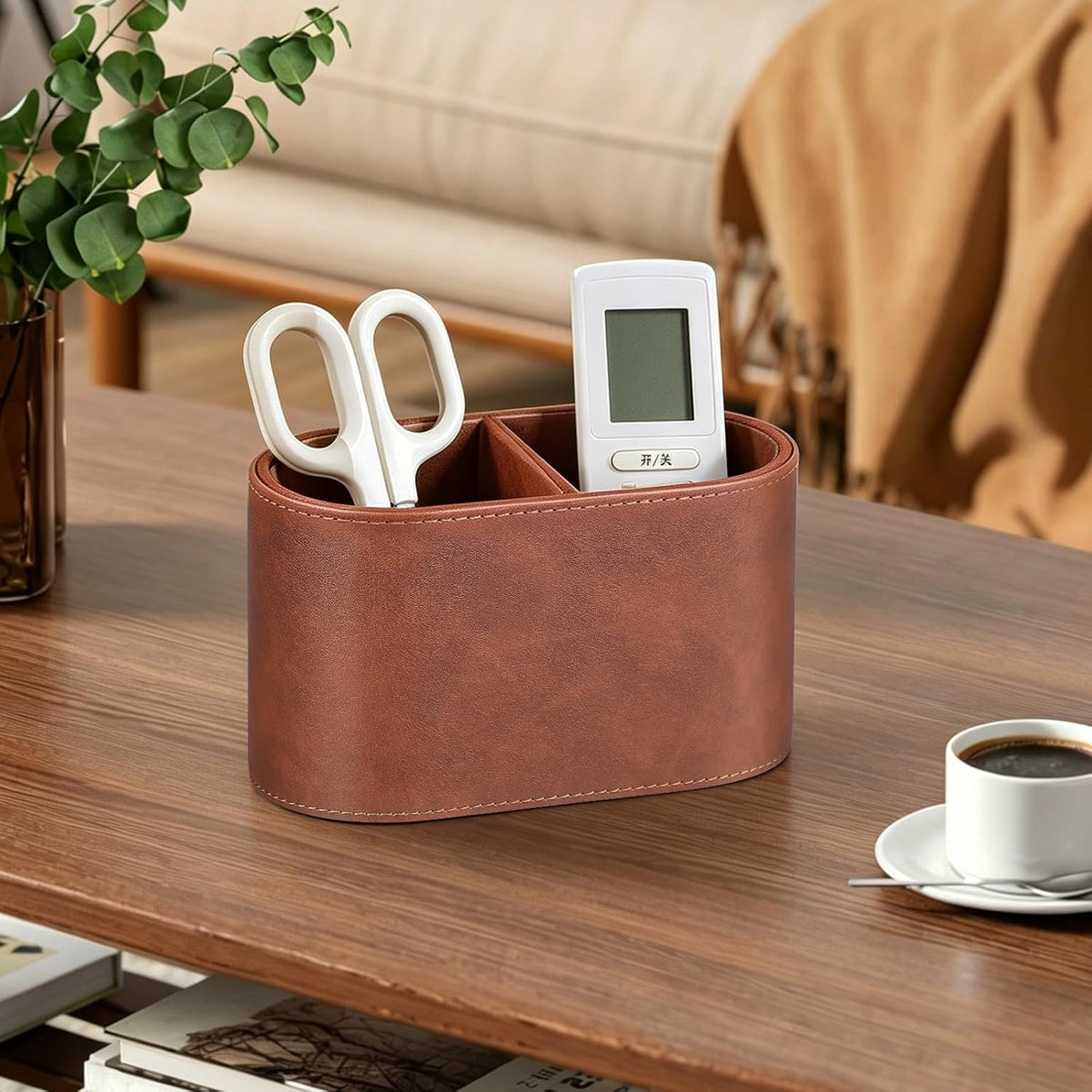 Pen Holder for Desk, Small Remote Control Holder, Beige
