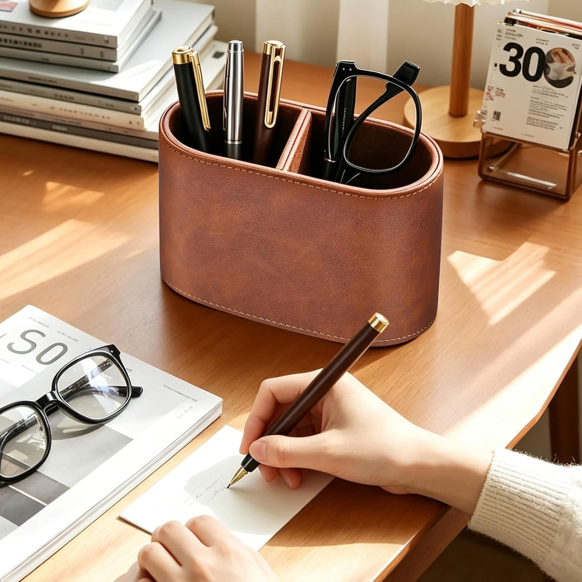 Pen Holder for Desk, Small Remote Control Holder, Beige
