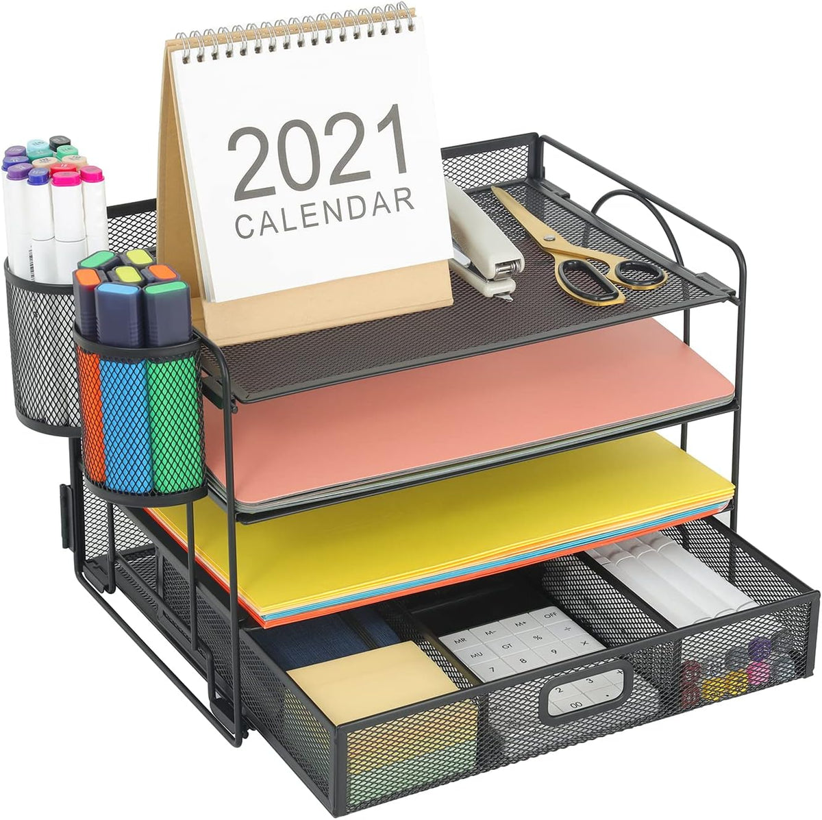 Desk Organizer, 4-Tier Paper File Letter Tray, Black