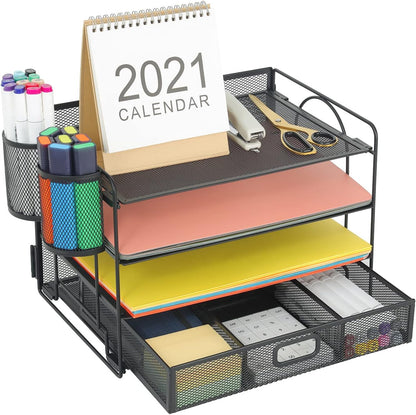 Desk Organizer, 4-Tier Paper File Letter Tray, Black