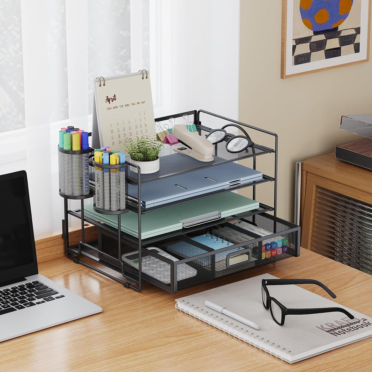 Desk Organizer, 4-Tier Paper File Letter Tray, Black