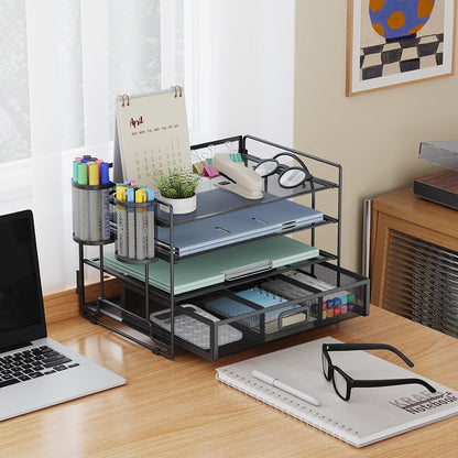 Desk Organizer, 4-Tier Paper File Letter Tray, Black