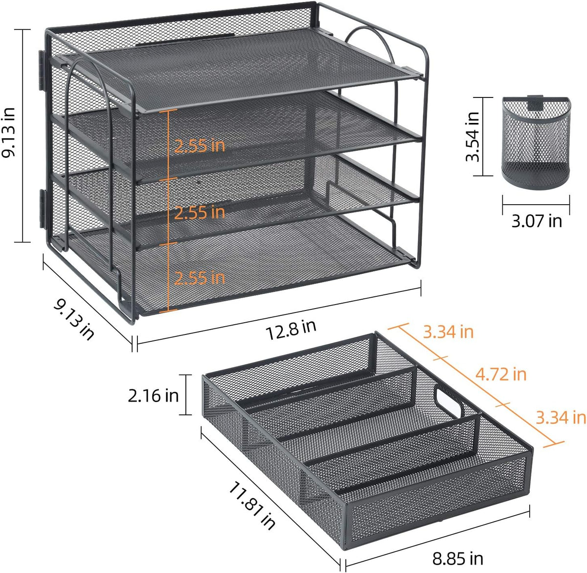 Desk Organizer, 4-Tier Paper File Letter Tray, Black