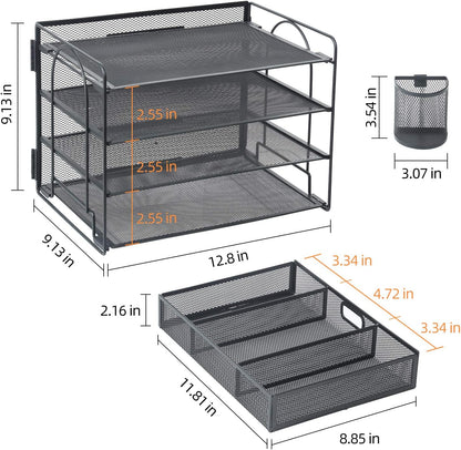 Desk Organizer, 4-Tier Paper File Letter Tray, Black