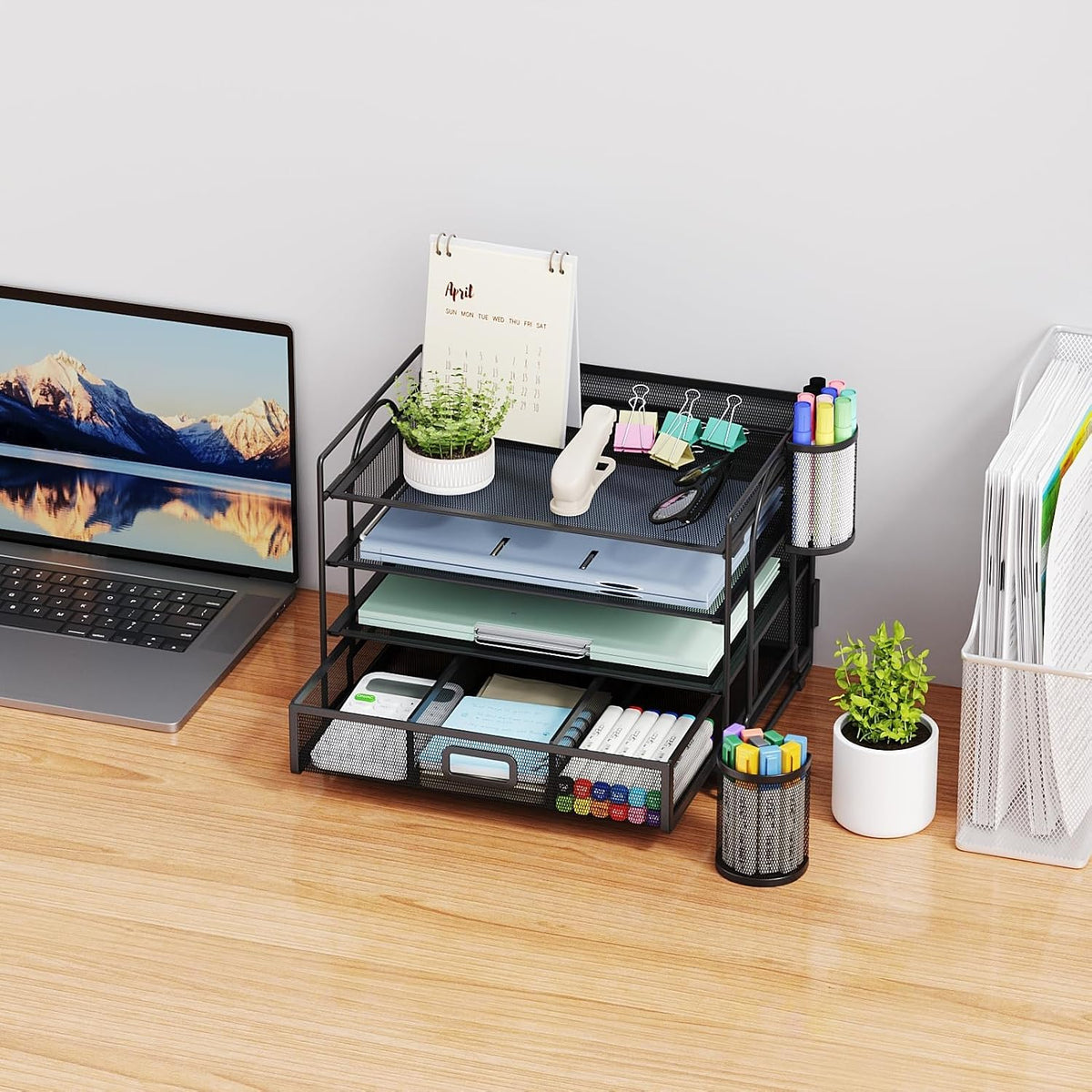 Desk Organizer, 4-Tier Paper File Letter Tray, Black