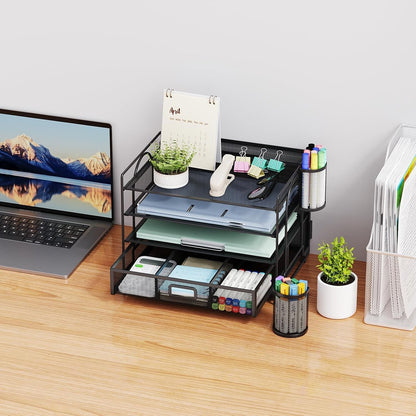 Desk Organizer, 4-Tier Paper File Letter Tray, Black