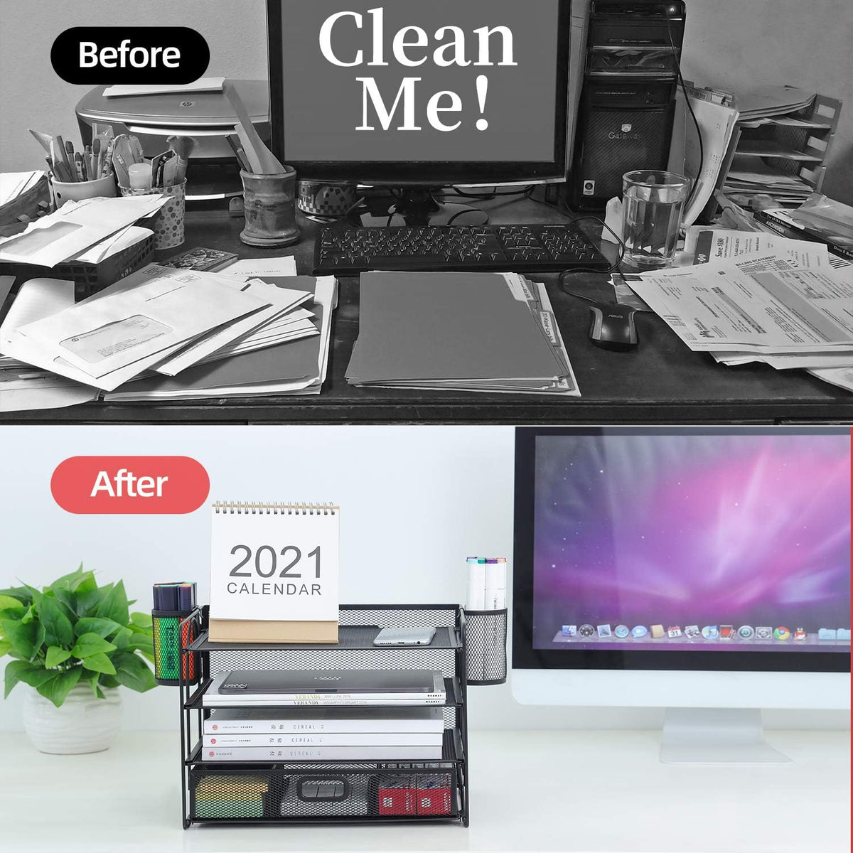 Desk Organizer, 4-Tier Paper File Letter Tray, Black
