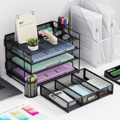 Desk Organizer, 4-Tier Paper File Letter Tray, Black