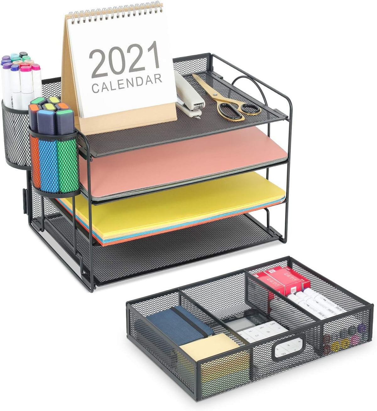 Desk Organizer, 4-Tier Paper File Letter Tray, Black