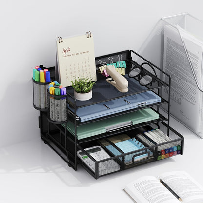Desk Organizer, 4-Tier Paper File Letter Tray, Black