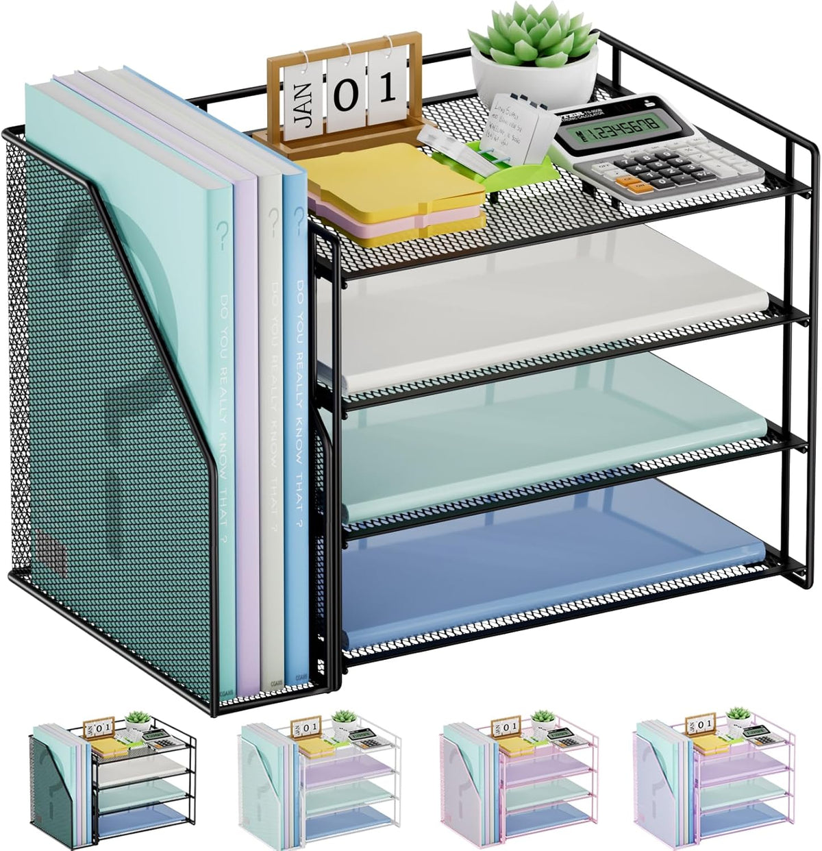 Desk Organizer, 4-Tier Paper File Letter Tray, Black