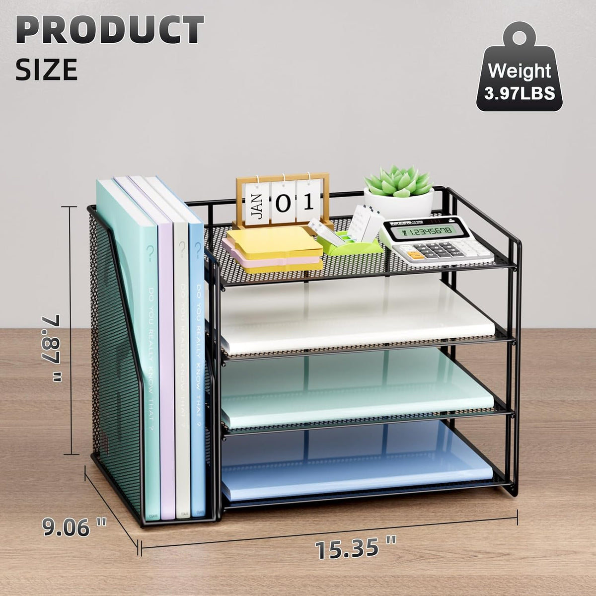 Desk Organizer, 4-Tier Paper File Letter Tray, Black