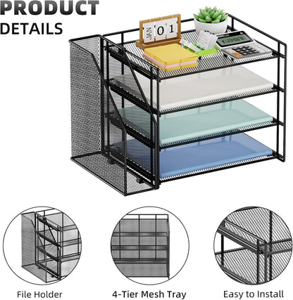 Desk Organizer, 4-Tier Paper File Letter Tray, Black
