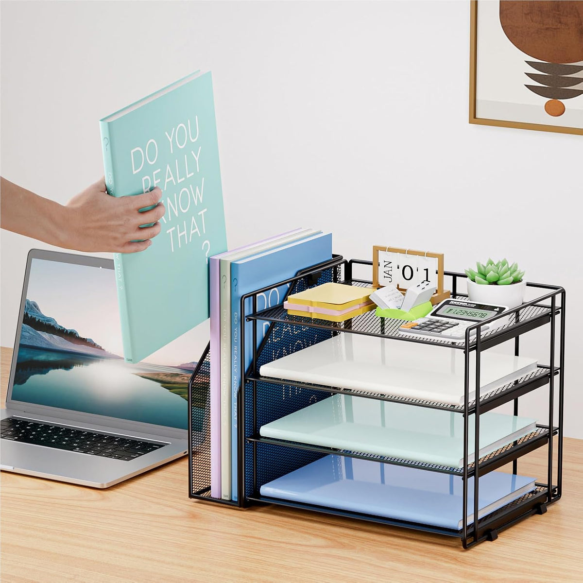 Desk Organizer, 4-Tier Paper File Letter Tray, Black
