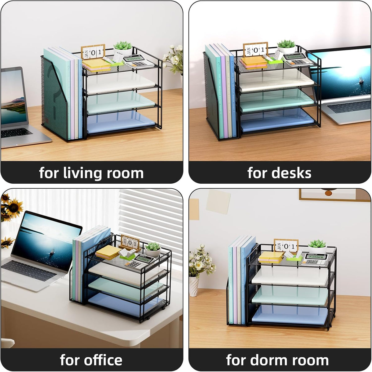 Desk Organizer, 4-Tier Paper File Letter Tray, Black