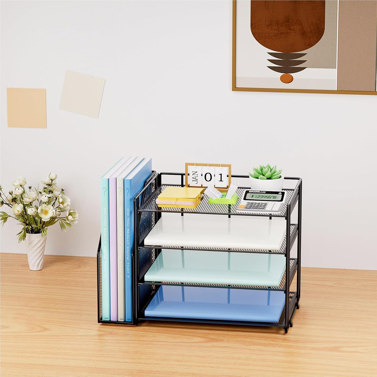 Desk Organizer, 4-Tier Paper File Letter Tray, Black