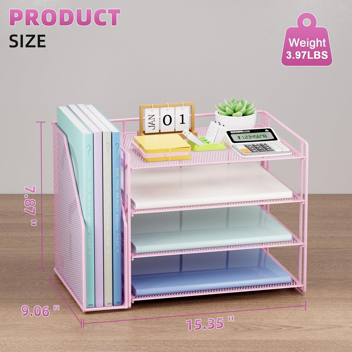 Desk Organizer, 4-Tier Paper File Letter Tray, Black