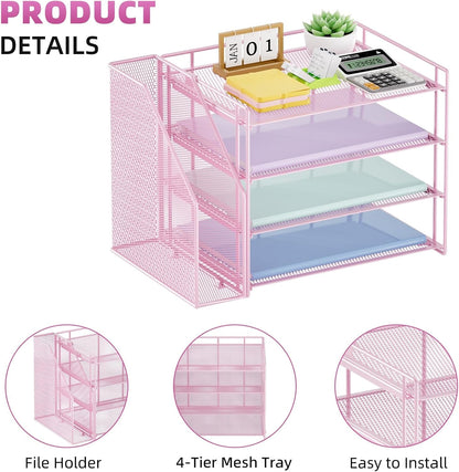 Desk Organizer, 4-Tier Paper File Letter Tray, Black