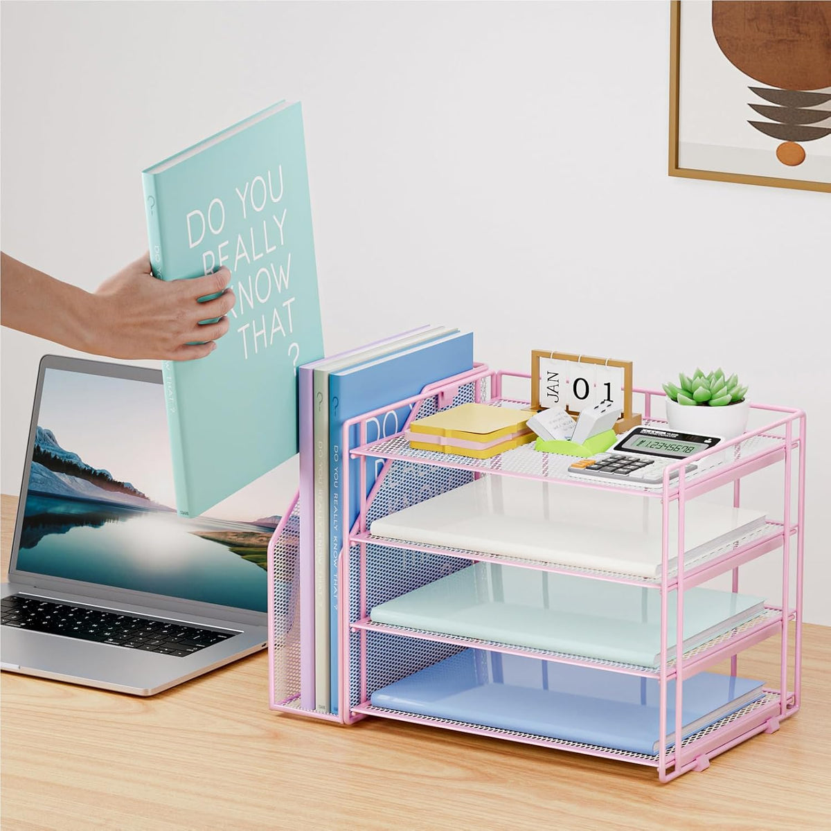Desk Organizer, 4-Tier Paper File Letter Tray, Black