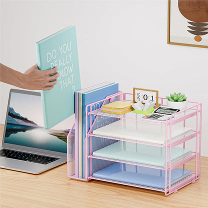 Desk Organizer, 4-Tier Paper File Letter Tray, Black