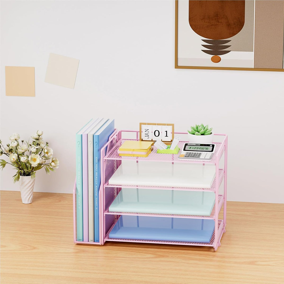 Desk Organizer, 4-Tier Paper File Letter Tray, Black